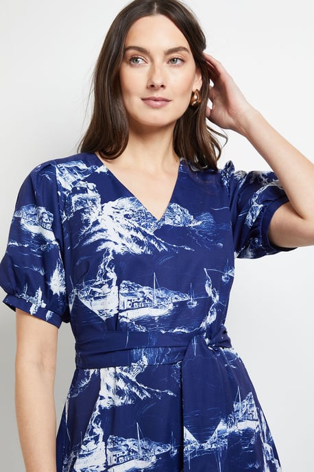Pleated Sleeve Belted Midi Dress - Image 4