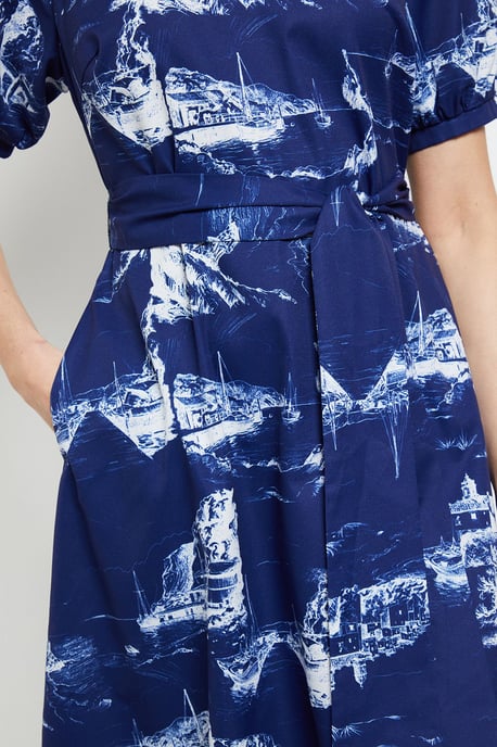 Pleated Sleeve Belted Midi Dress - Image 5