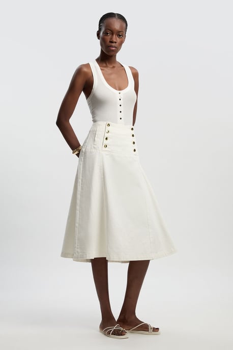 Denim Button Front Skirt - Image 1