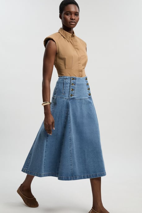 Denim Button Front Skirt - Image 2