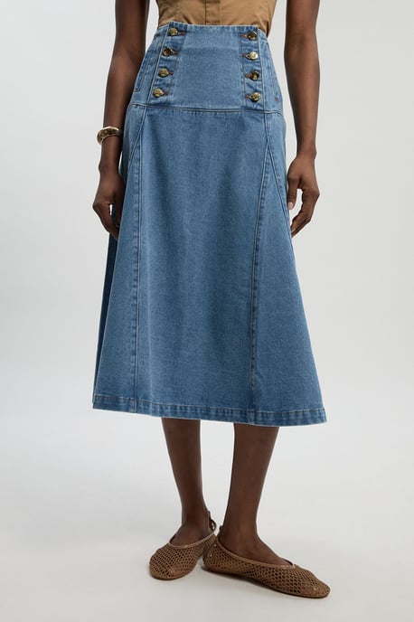 Denim Button Front Skirt - Image 3
