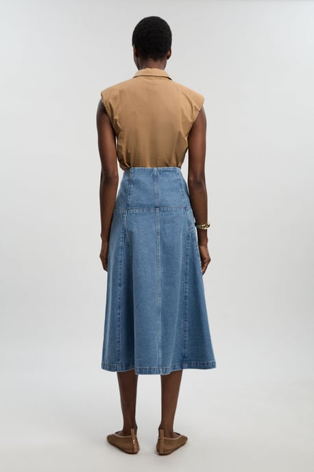Denim Button Front Skirt - Image 4