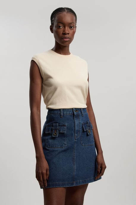 Petite Denim Button Front Midi Skirt - Image 1