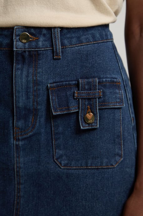 Petite Denim Button Front Midi Skirt - Image 2