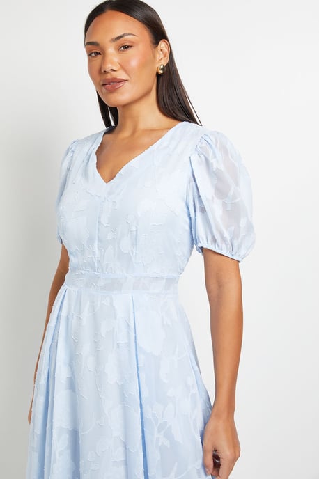 Floral Jacquard Puff Sleeve Midi Dress - Image 2