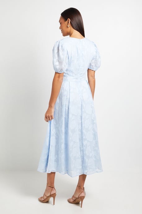 Floral Jacquard Puff Sleeve Midi Dress - Image 3