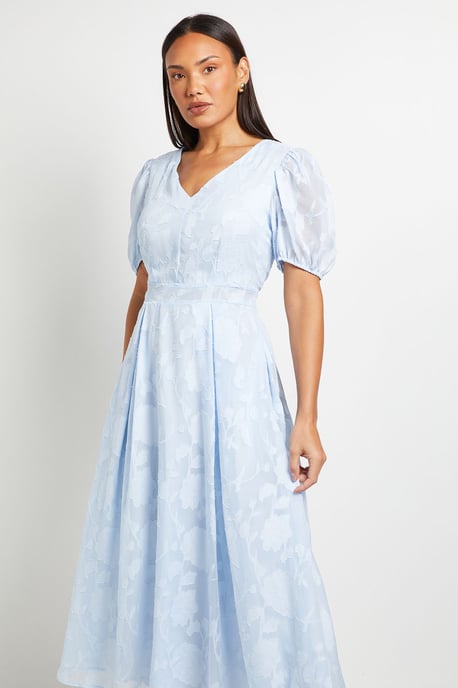 Floral Jacquard Puff Sleeve Midi Dress - Image 4