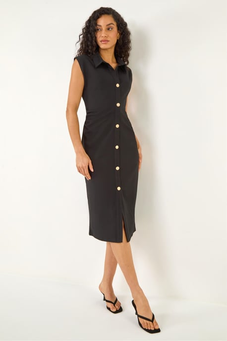 Collared Ribbed Midi Dress - Image 1