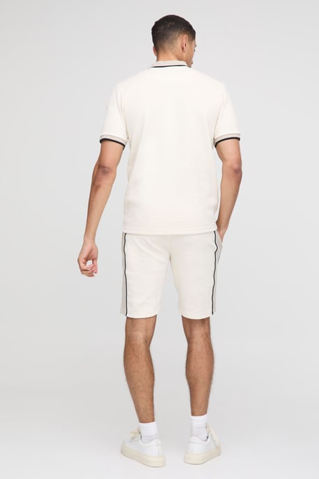Slim Fit Pique Interlock Stripe Polo and Shorts Set - Image 2