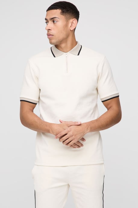 Slim Fit Pique Interlock Stripe Polo and Shorts Set - Image 3