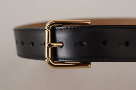 Leather Belt Black Gold Buckle - Image 4