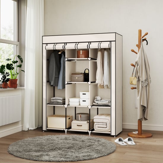 4goodz Stoffen kledingkast met stof opvouwbaar 125x43x162,5 cm creme - Image 3