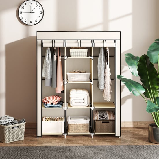 4goodz Stoffen kledingkast met stof opvouwbaar 125x43x162,5 cm creme - Image 6