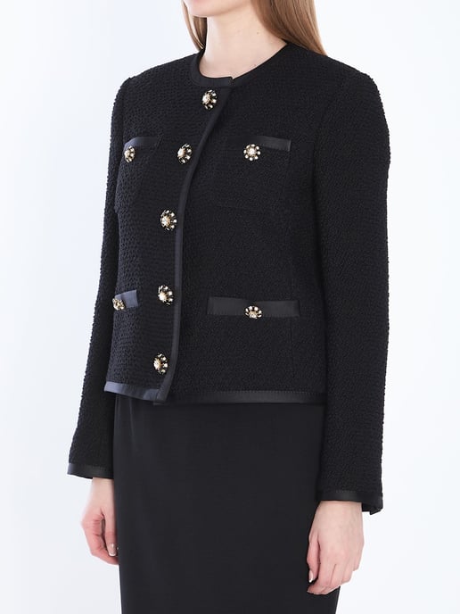 Kort Enkelknäppt Boucle Tweed Jacka - Image 2