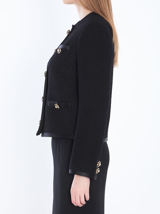 Kort Enkelknäppt Boucle Tweed Jacka - Image 3