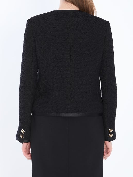 Kort Enkelknäppt Boucle Tweed Jacka - Image 4