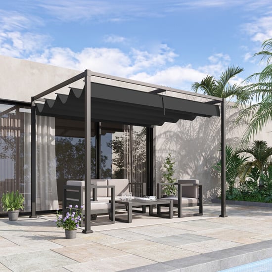 4goodz Pergola met harmonica zonwering metaal doek uv- en waterafstotend - - Image 4