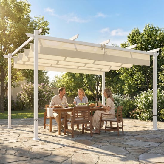 4goodz Pergola met harmonica zonwering metaal doek uv- en waterafstotend - - Image 4