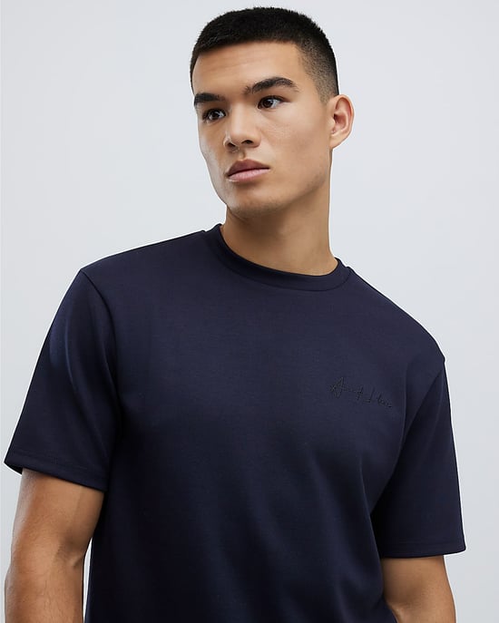 River Island Mens T-Shirt Navy Slim Fit Long Sleeve - Image 2