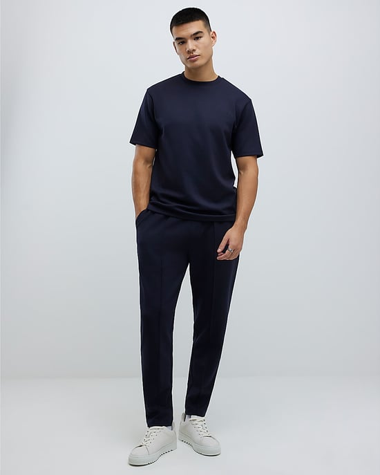 River Island Mens T-Shirt Navy Slim Fit Long Sleeve - Image 4