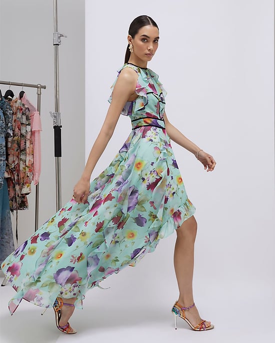 River Island Womens Midi Dress Green Floral Sleeveless - Image 2