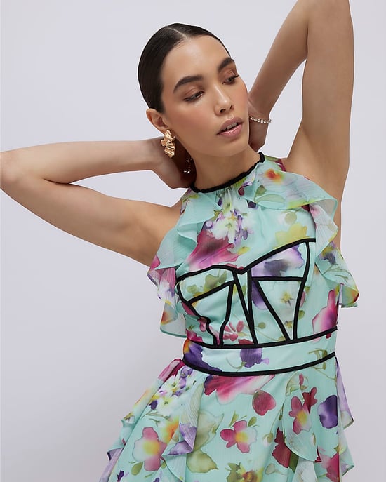 River Island Womens Midi Dress Green Floral Sleeveless - Image 4