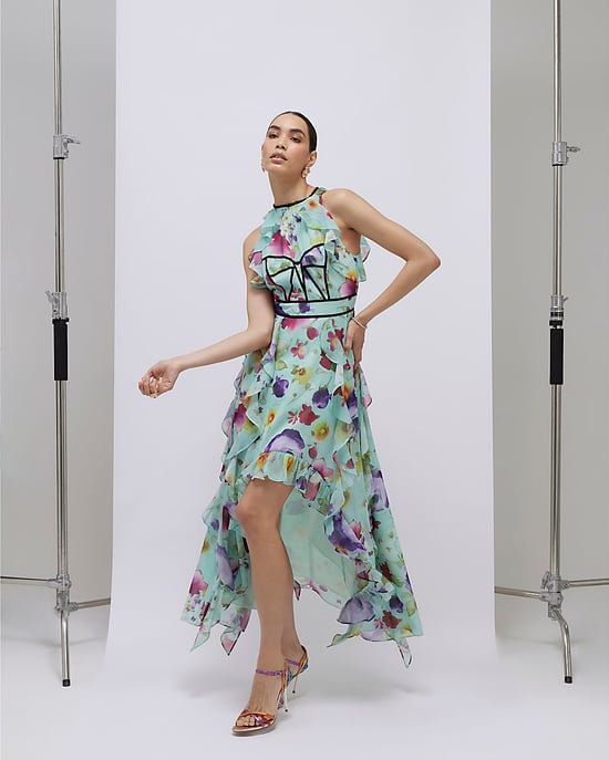 River Island Womens Midi Dress Green Floral Sleeveless - Image 5