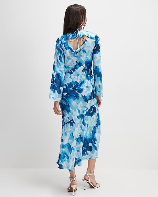 River Island Womens Midi Dress Blue Floral Long Sleeve - Image 3
