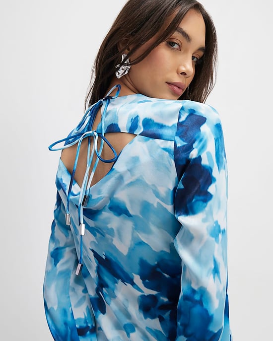 River Island Womens Midi Dress Blue Floral Long Sleeve - Image 4