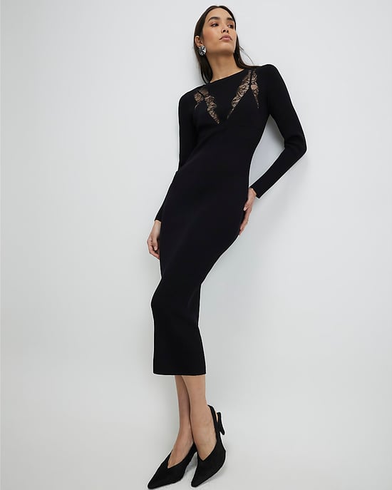 River Island Womens Midi Dress Black Lace Insert Rib - Image 1