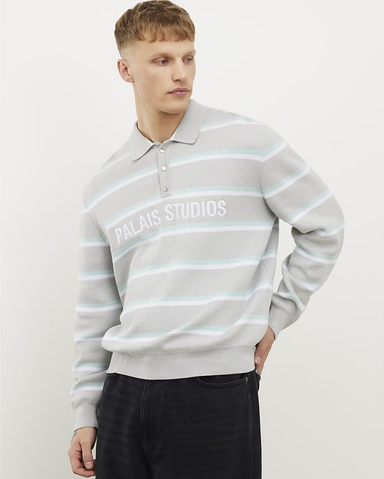 River Island Mens Jumper Grey Regular Fit Palais Studios Rugby - Image 1