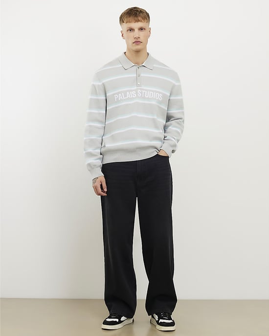 River Island Mens Jumper Grey Regular Fit Palais Studios Rugby - Image 2