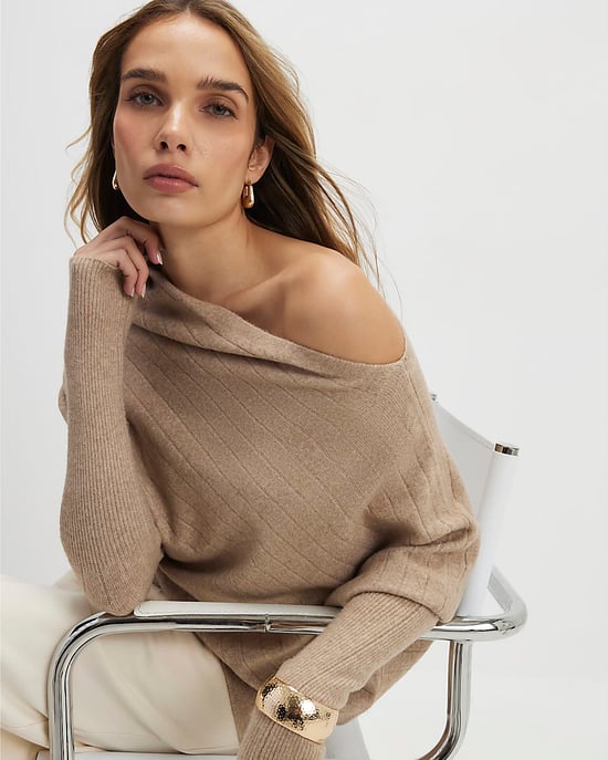 River Island Womens Jumper Brown Ribbed Off The Shoulder - Image 1