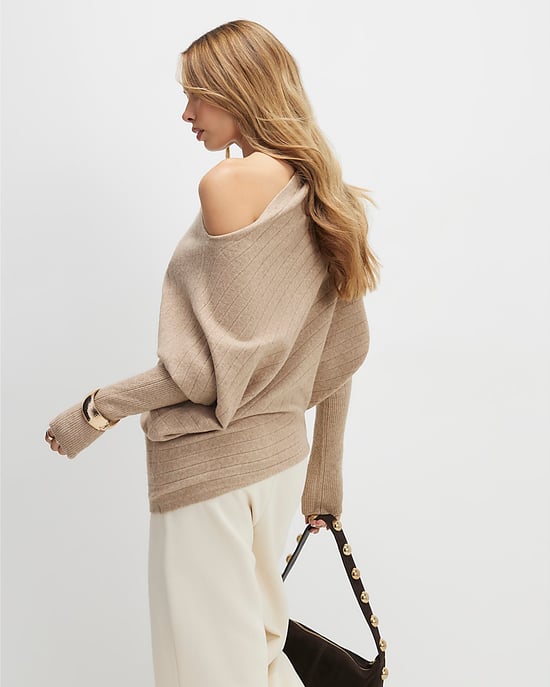 River Island Womens Jumper Brown Ribbed Off The Shoulder - Image 3