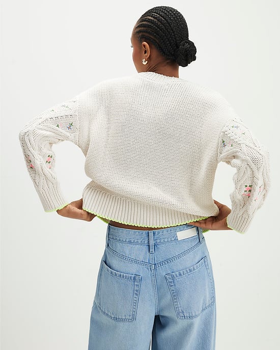 River Island Womens Jumper Cream Floral Embroidered - Image 3