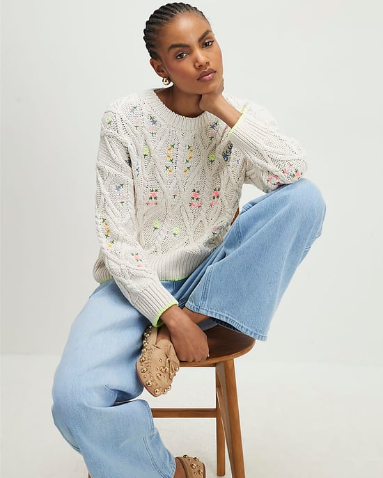 River Island Womens Jumper Cream Floral Embroidered - Image 4