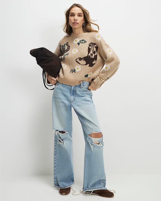 River Island Womens Jumper Beige Knitted Cowboy Motif - Image 2