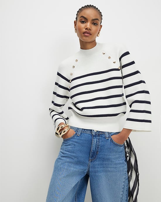 River Island Womens Jumper Cream Striped Ribbed Button - Image 3