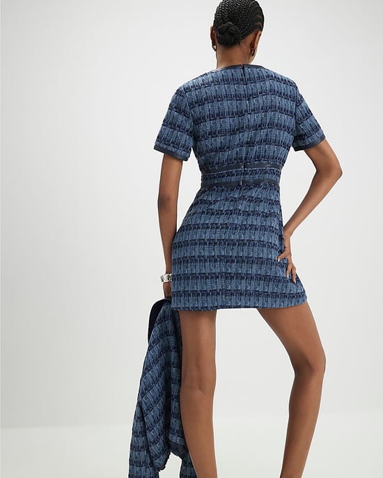 River Island Womens Mini Dress Blue Faux Leather Scallop Boucle River Island Womens Mini Dress Blue Faux Leather Scallop Boucle