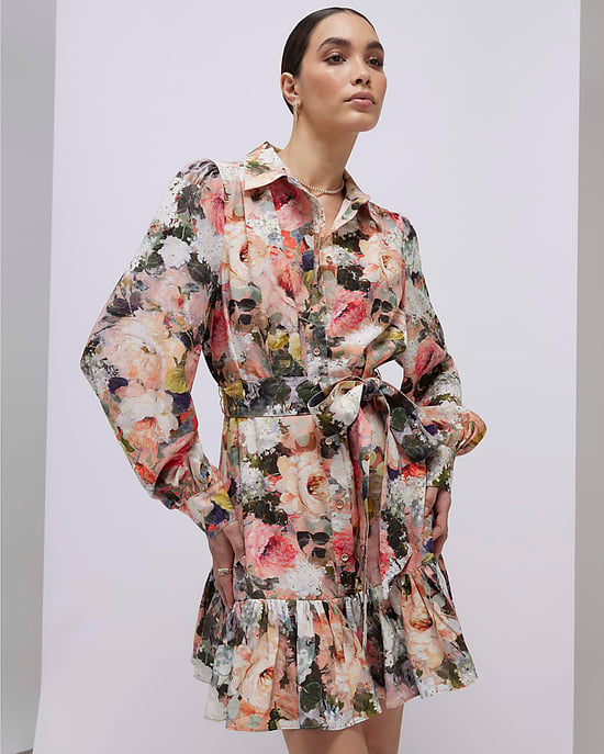 River Island Womens Mini Shirt Dress Pink Floral - Image 2