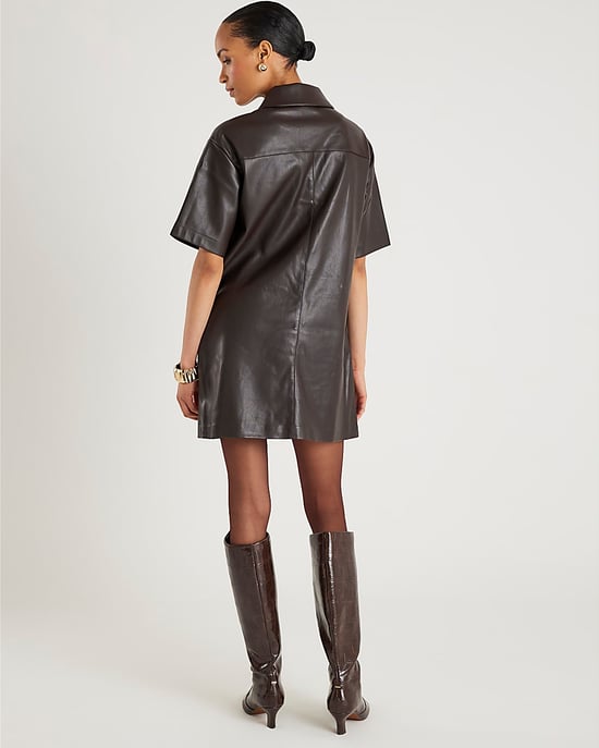 River Island Womens Shirt Dress Brown Faux Leather Pocket Detail - Image 3