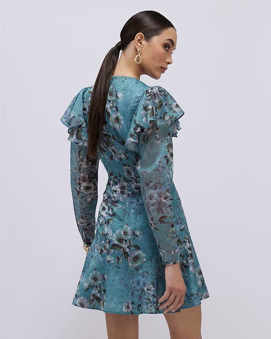 River Island Womens Mini Dress Blue Floral Ruffle - Image 3