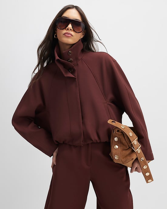 River Island Womens Bomber Jacket Brown Tailored Funnel Neck - Image 1