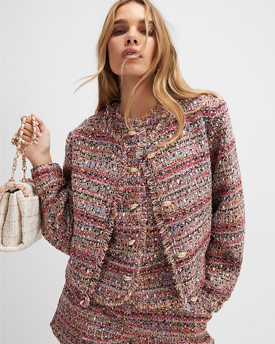 River Island Womens Bomber Jacket Red Boucle Cropped - Image 1