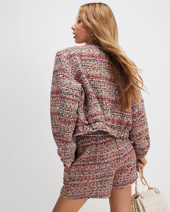River Island Womens Bomber Jacket Red Boucle Cropped - Image 3