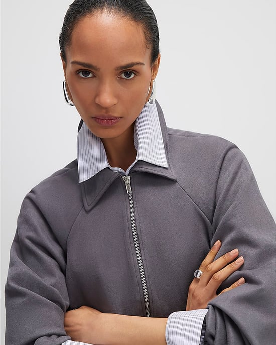 River Island Womens Bomber Jacket Grey Faux Suede Collared - Image 2