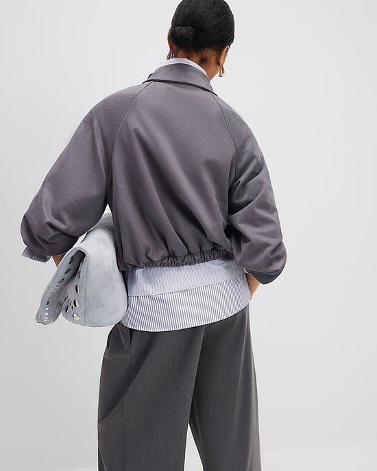 River Island Womens Bomber Jacket Grey Faux Suede Collared - Image 3