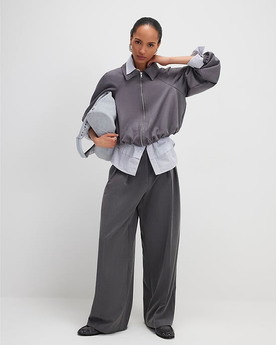 River Island Womens Bomber Jacket Grey Faux Suede Collared - Image 4