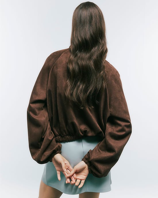 River Island Womens Bomber Jacket Brown Faux Suede Collared - Image 4