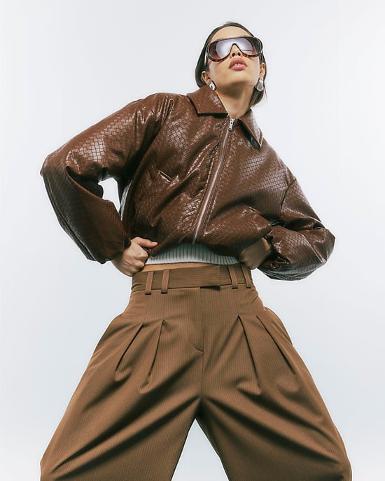 River Island Womens Bomber Jacket Brown Faux Leather Woven - Image 4